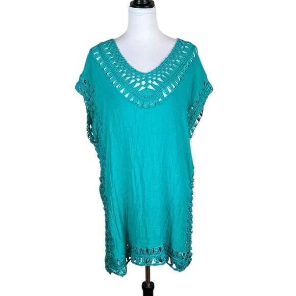 Teal Crochet Swim Cover-Up, OS - Picture 1 of 6